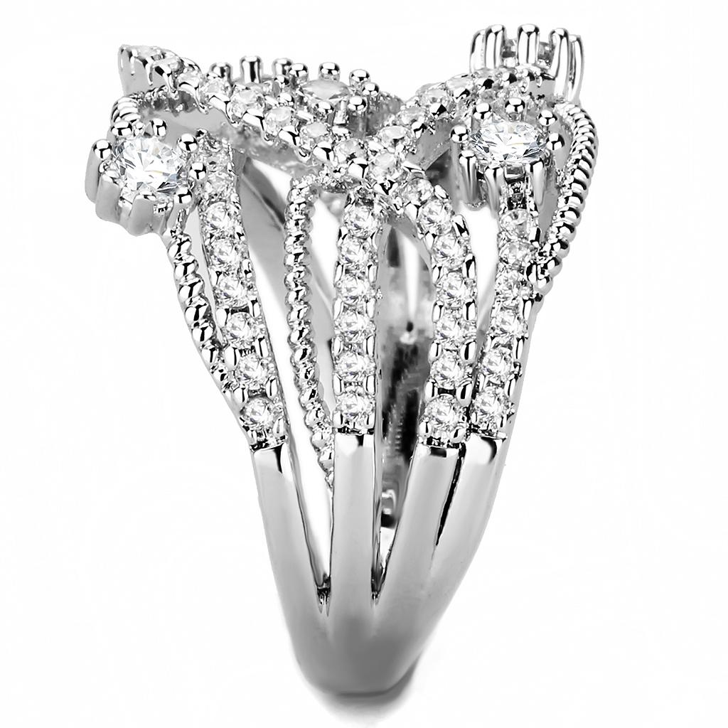 Rhodium Brass Ring with AAA Grade CZ  in Clear