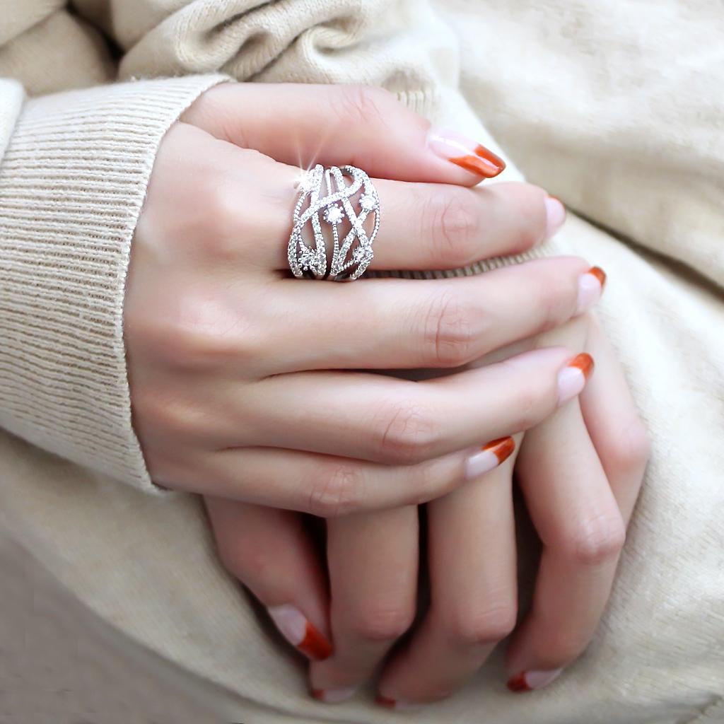 Rhodium Brass Ring with AAA Grade CZ  in Clear