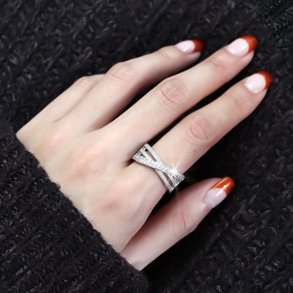 Rhodium Brass Ring with AAA Grade CZ  in Clear