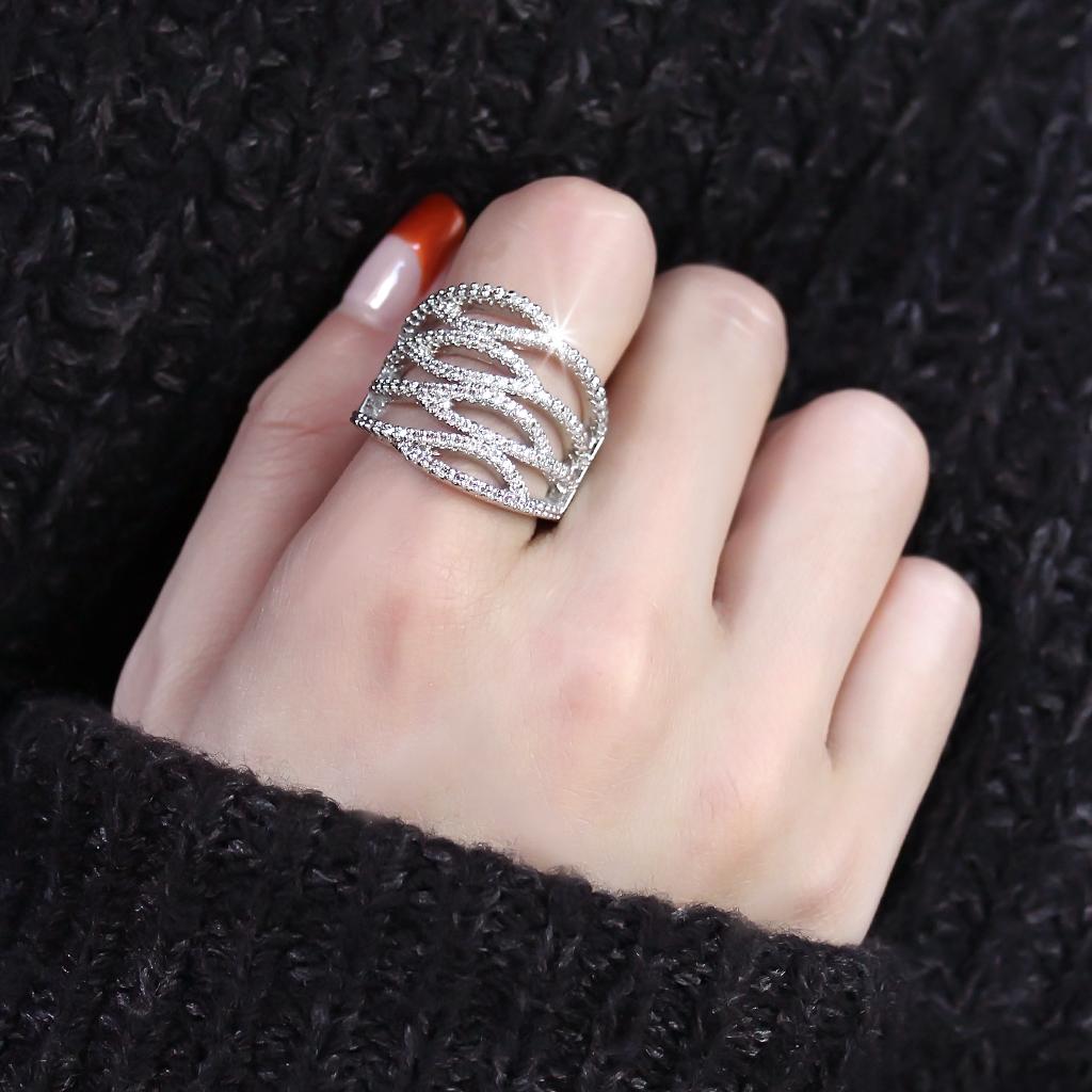 Rhodium Brass Ring with AAA Grade CZ  in Clear