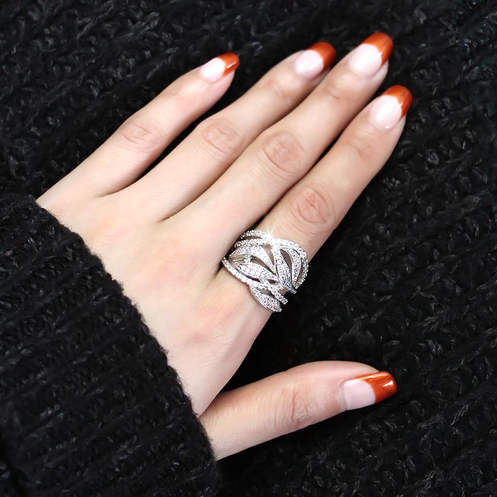 Rhodium Brass Ring with AAA Grade CZ  in Clear