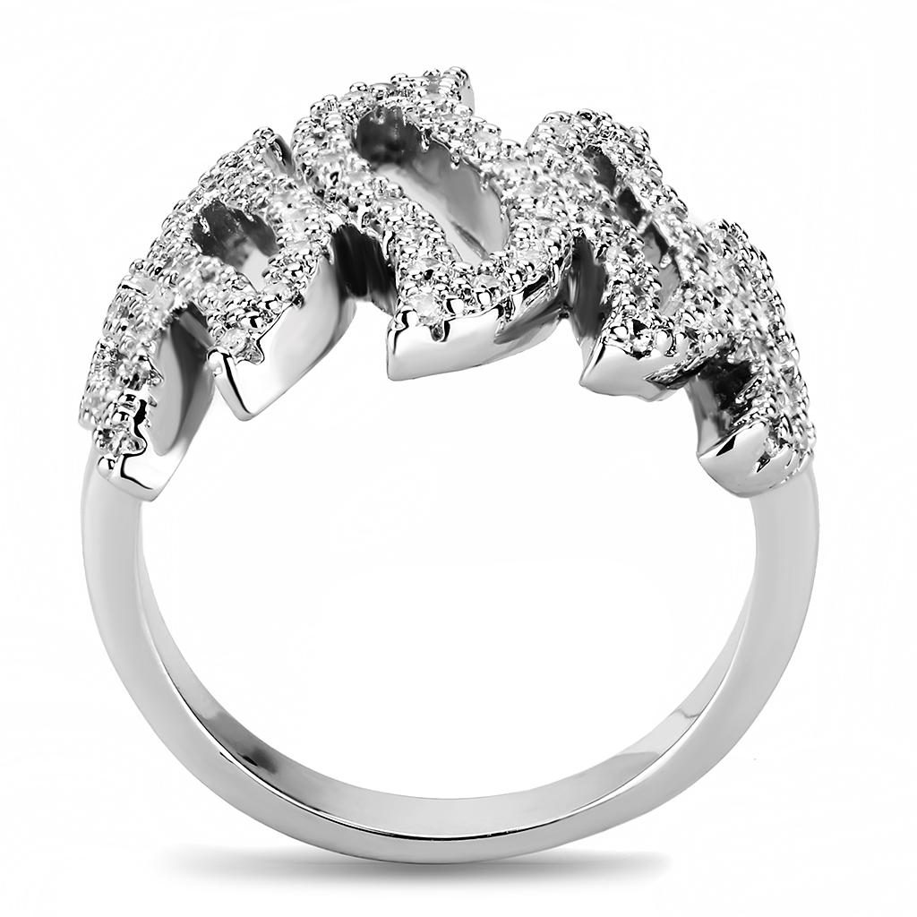 Rhodium Brass Ring with AAA Grade CZ  in Clear