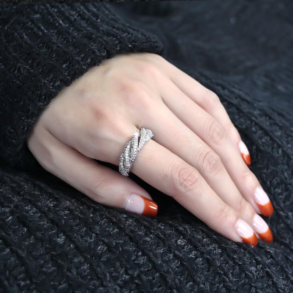 Rhodium Brass Ring with AAA Grade CZ  in Clear