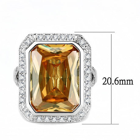 Rhodium Brass Ring with AAA Grade CZ  in Champagne