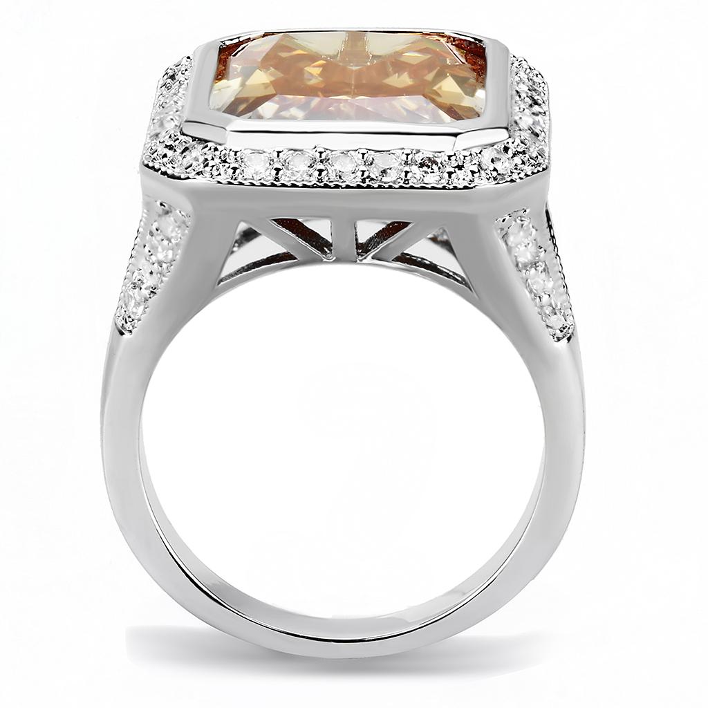 Rhodium Brass Ring with AAA Grade CZ  in Champagne
