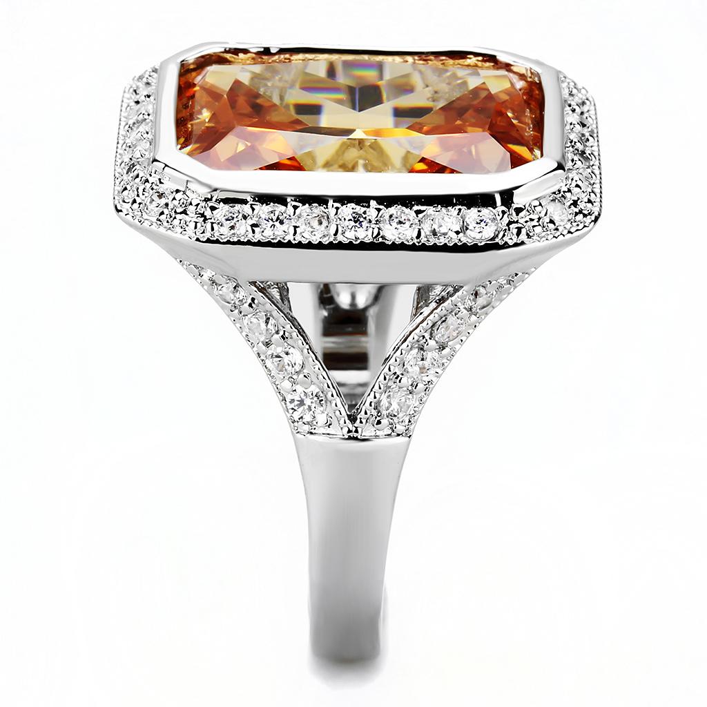 Rhodium Brass Ring with AAA Grade CZ  in Champagne