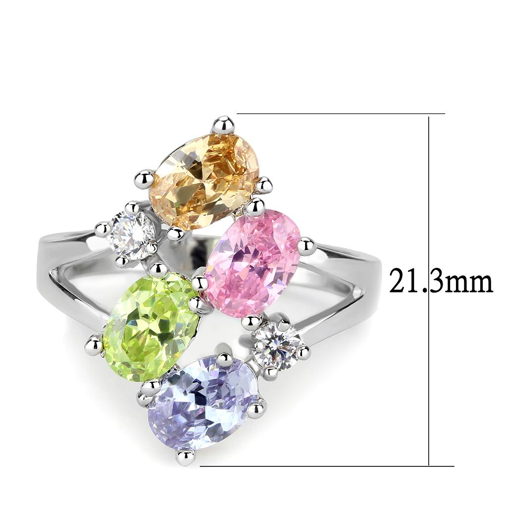 Rhodium Brass, AAA CZ , Multi Color - 3W1474