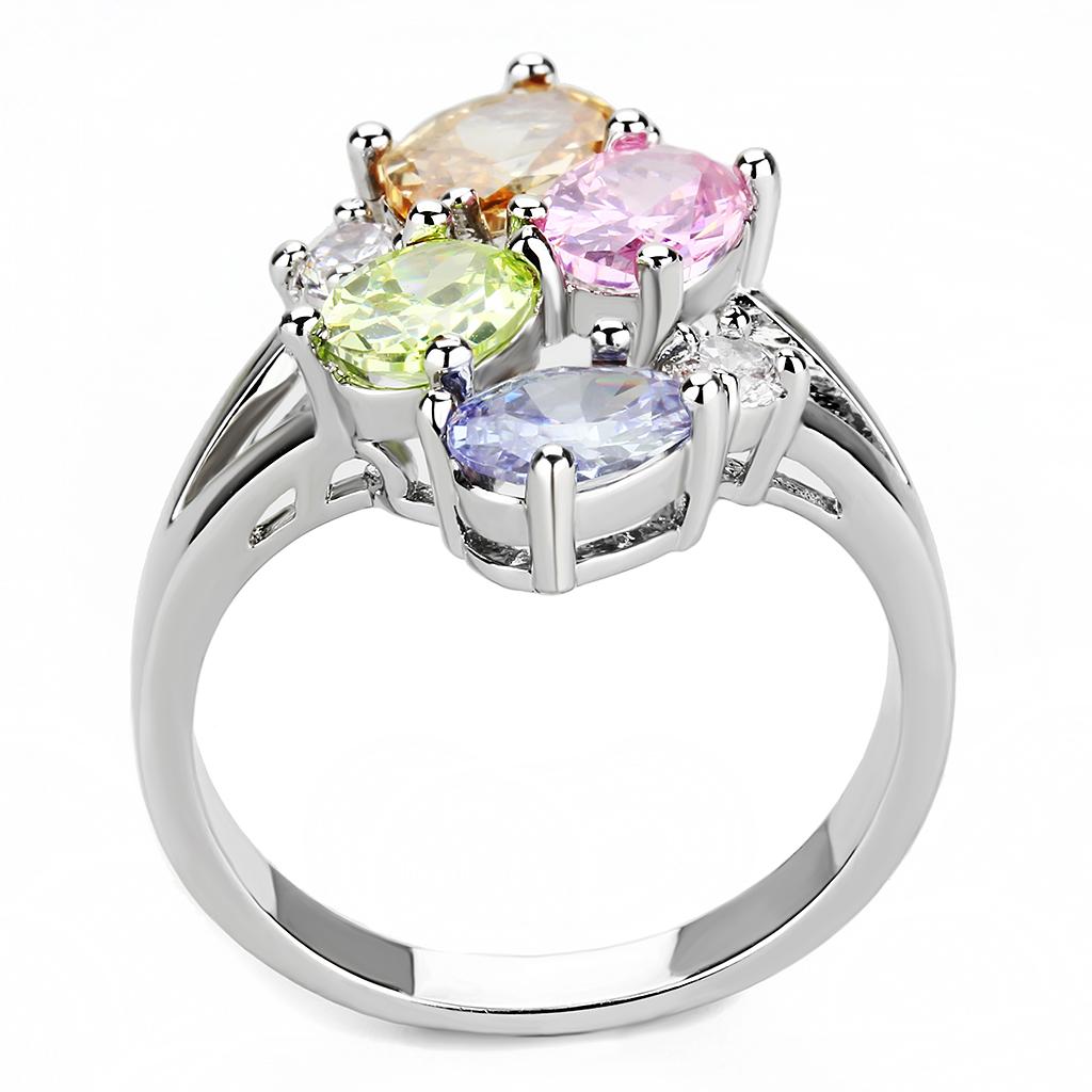 Rhodium Brass, AAA CZ , Multi Color - 3W1474