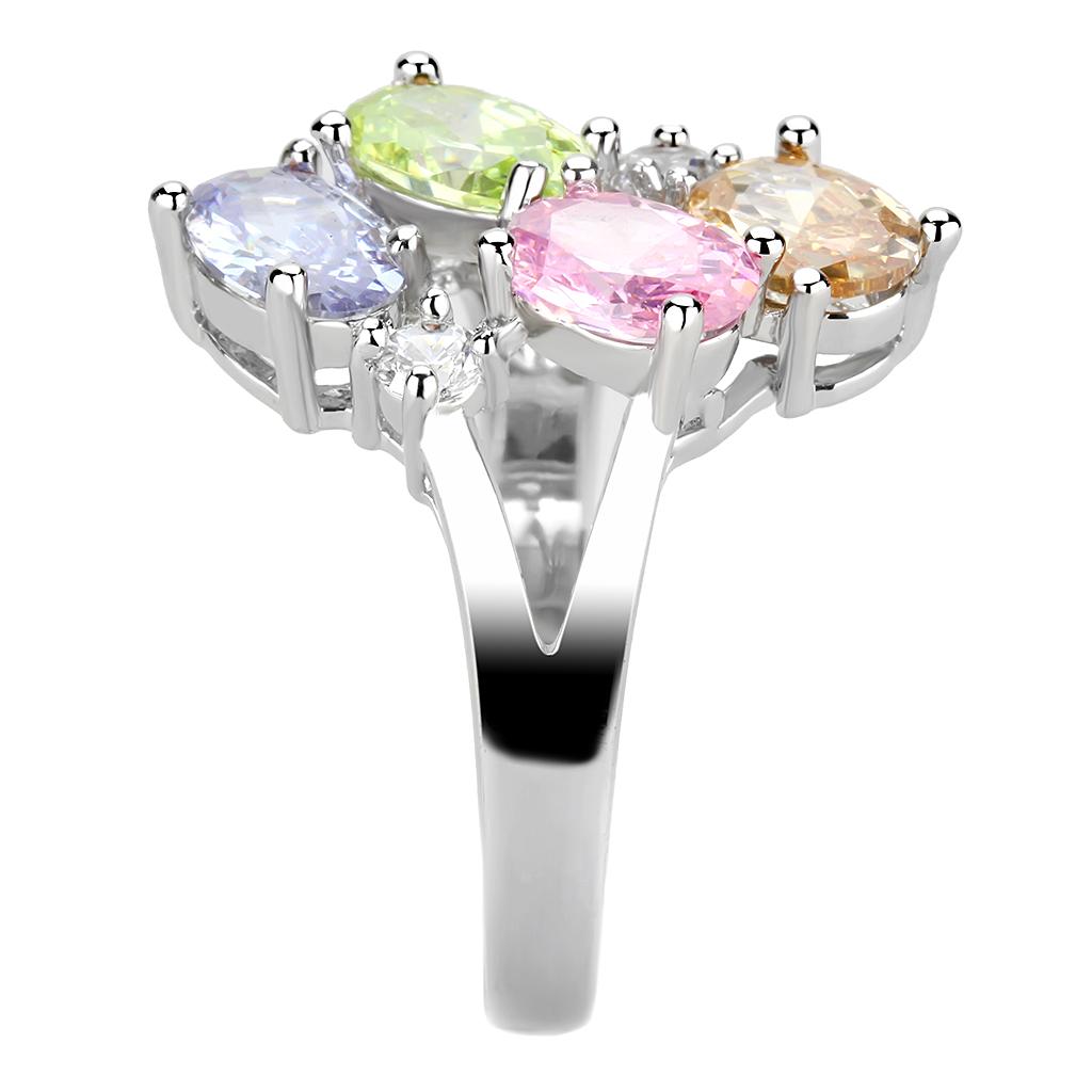 Rhodium Brass, AAA CZ , Multi Color - 3W1474