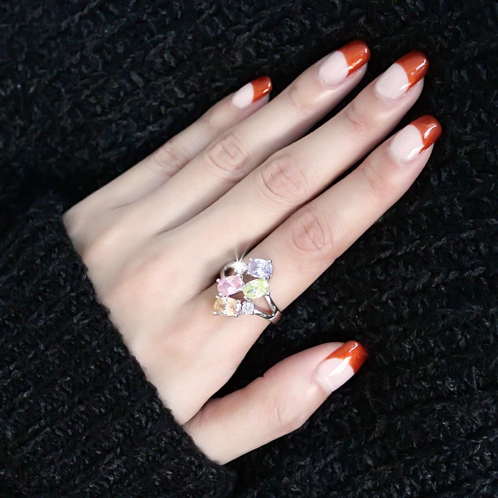 Rhodium Brass, AAA CZ , Multi Color - 3W1474