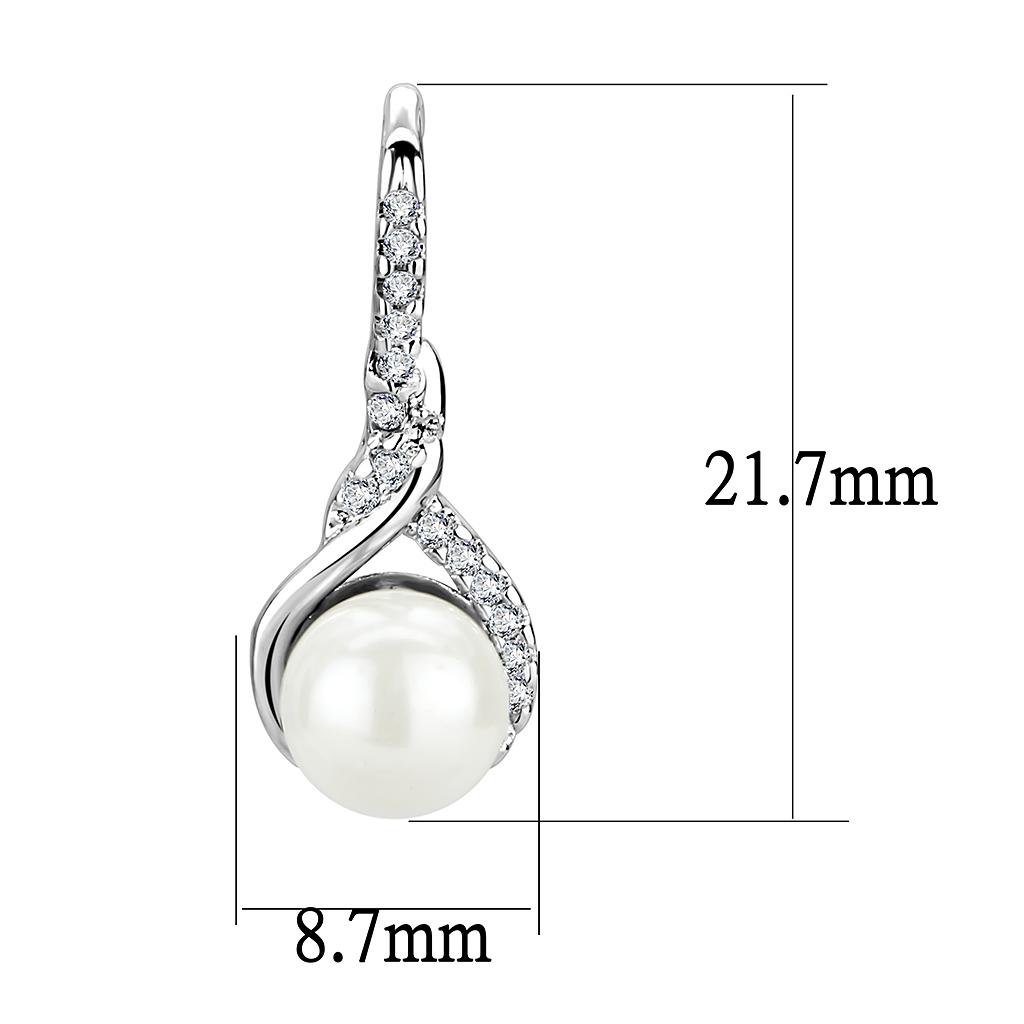 Rhodium Brass Earrings with Synthetic Pearl in White