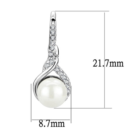 Rhodium Brass Earrings with Synthetic Pearl in White