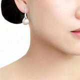 Rhodium Brass Earrings with Synthetic Pearl in White