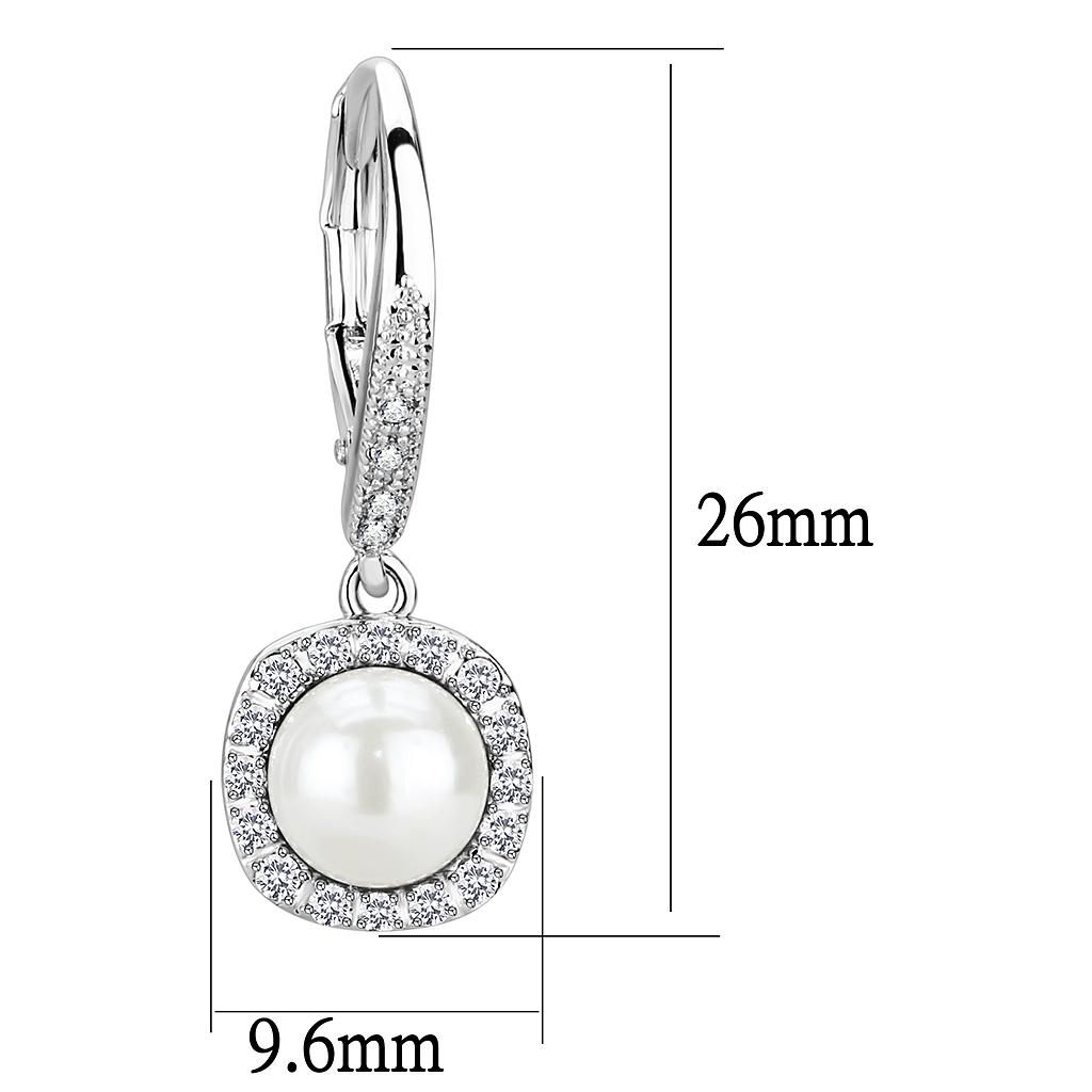 Rhodium Brass Earrings with Synthetic Pearl in White