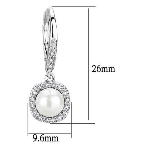 Rhodium Brass Earrings with Synthetic Pearl in White