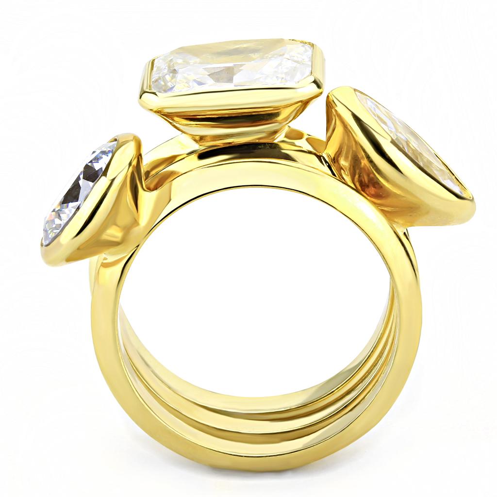 Gold Brass Ring with AAA Grade CZ  in Clear
