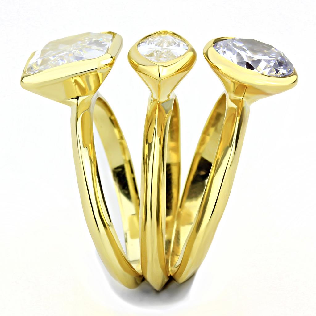 Gold Brass Ring with AAA Grade CZ  in Clear
