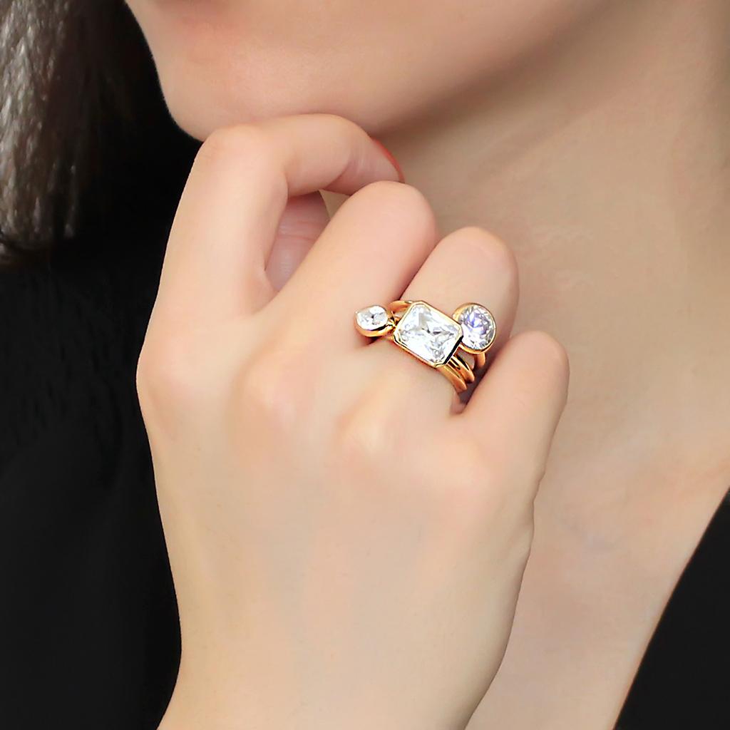 Gold Brass Ring with AAA Grade CZ  in Clear