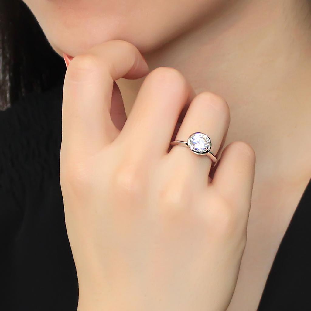 Rhodium Brass Ring with AAA Grade CZ  in Clear