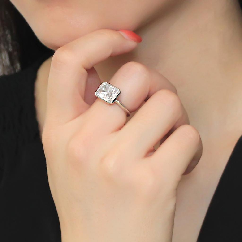 Rhodium Brass Ring with AAA Grade CZ  in Clear