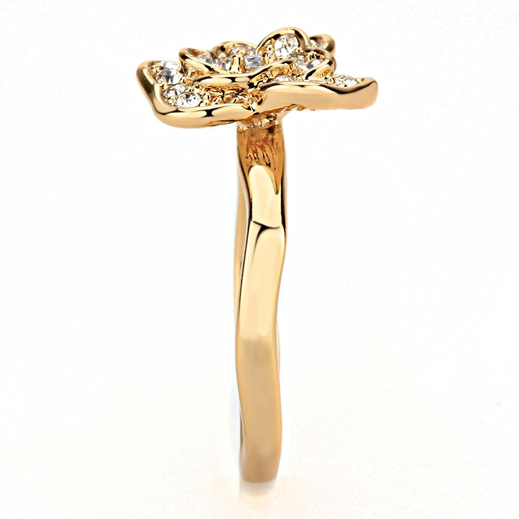 Rose Gold Brass Ring with Top Grade Crystal  in Clear