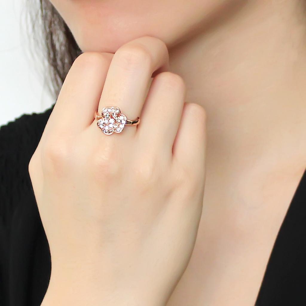 Rose Gold Brass Ring with Top Grade Crystal  in Clear