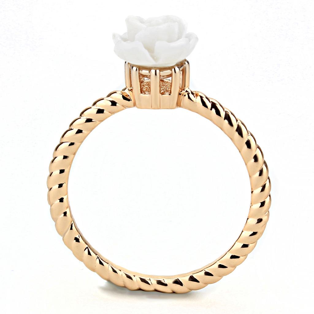 Rose Gold Brass Ring with Synthetic Synthetic Stone in White