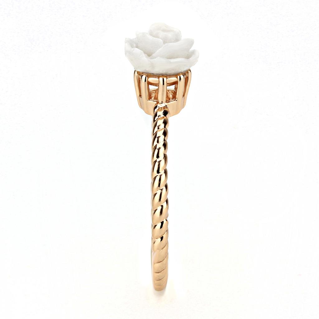 Rose Gold Brass Ring with Synthetic Synthetic Stone in White