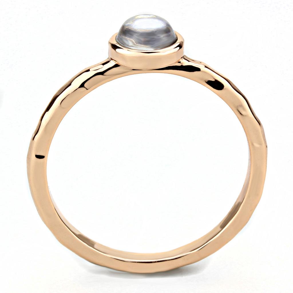 Rose Gold Brass Ring with Synthetic Synthetic Glass in Aquamarine