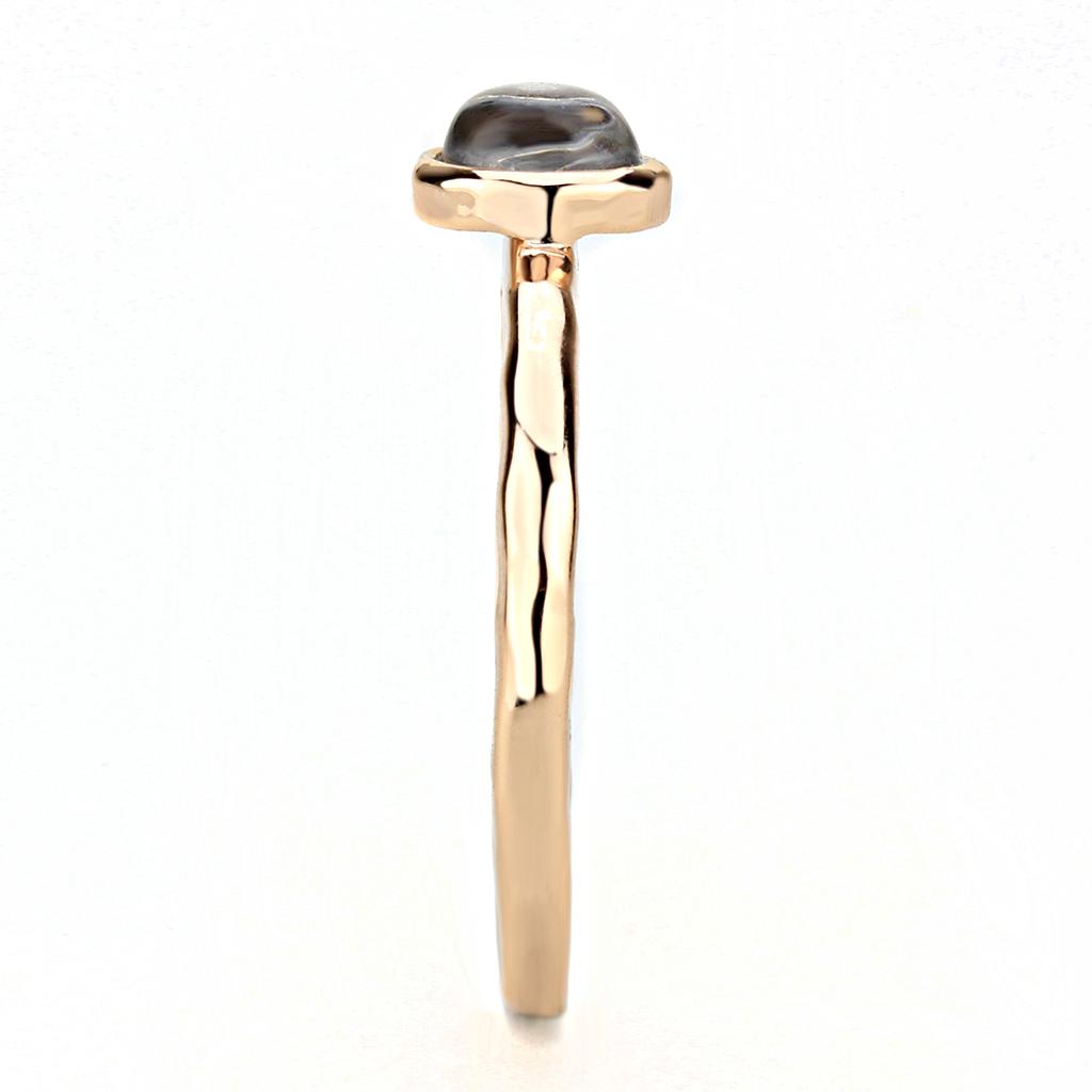 Rose Gold Brass Ring with Synthetic Synthetic Glass in Aquamarine