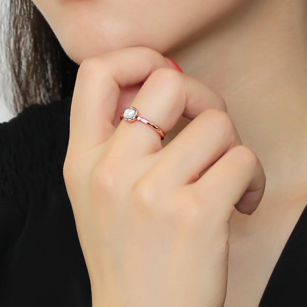 Rose Gold Brass Ring with Synthetic Synthetic Glass in Aquamarine