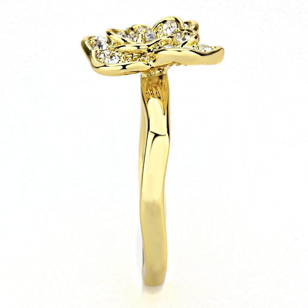 Gold Brass Ring with Top Grade Crystal  in Clear