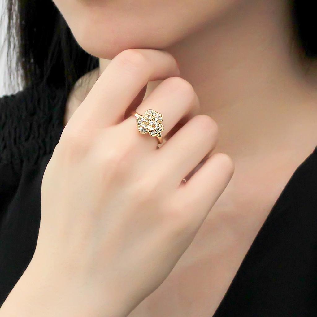 Gold Brass Ring with Top Grade Crystal  in Clear
