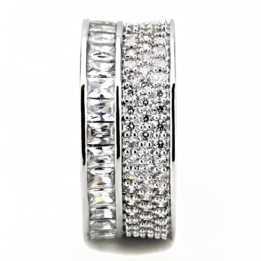 Rhodium Stainless Steel Ring with AAA Grade CZ  in Clear