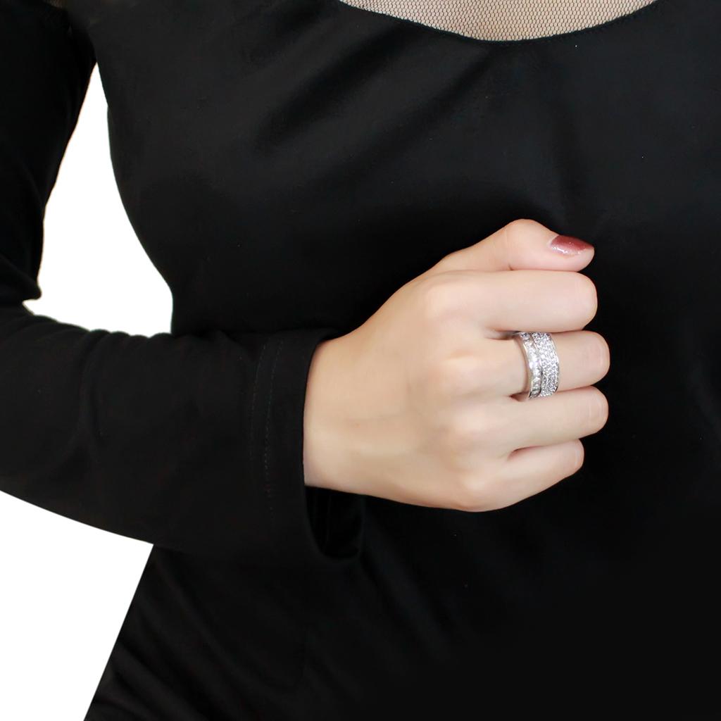Rhodium Stainless Steel Ring with AAA Grade CZ  in Clear