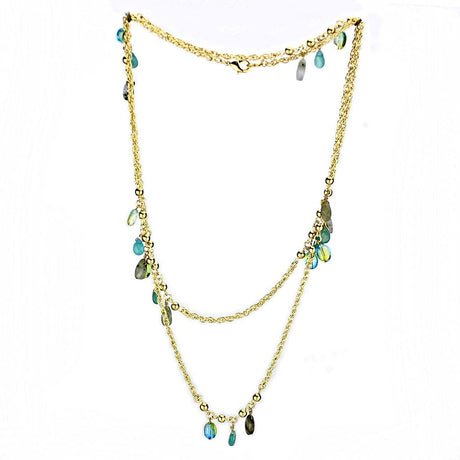 Gold Brass Necklace with Synthetic Jade in Emerald