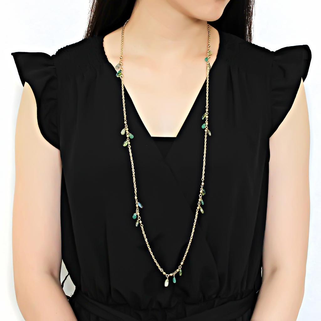 Gold Brass Necklace with Synthetic Jade in Emerald