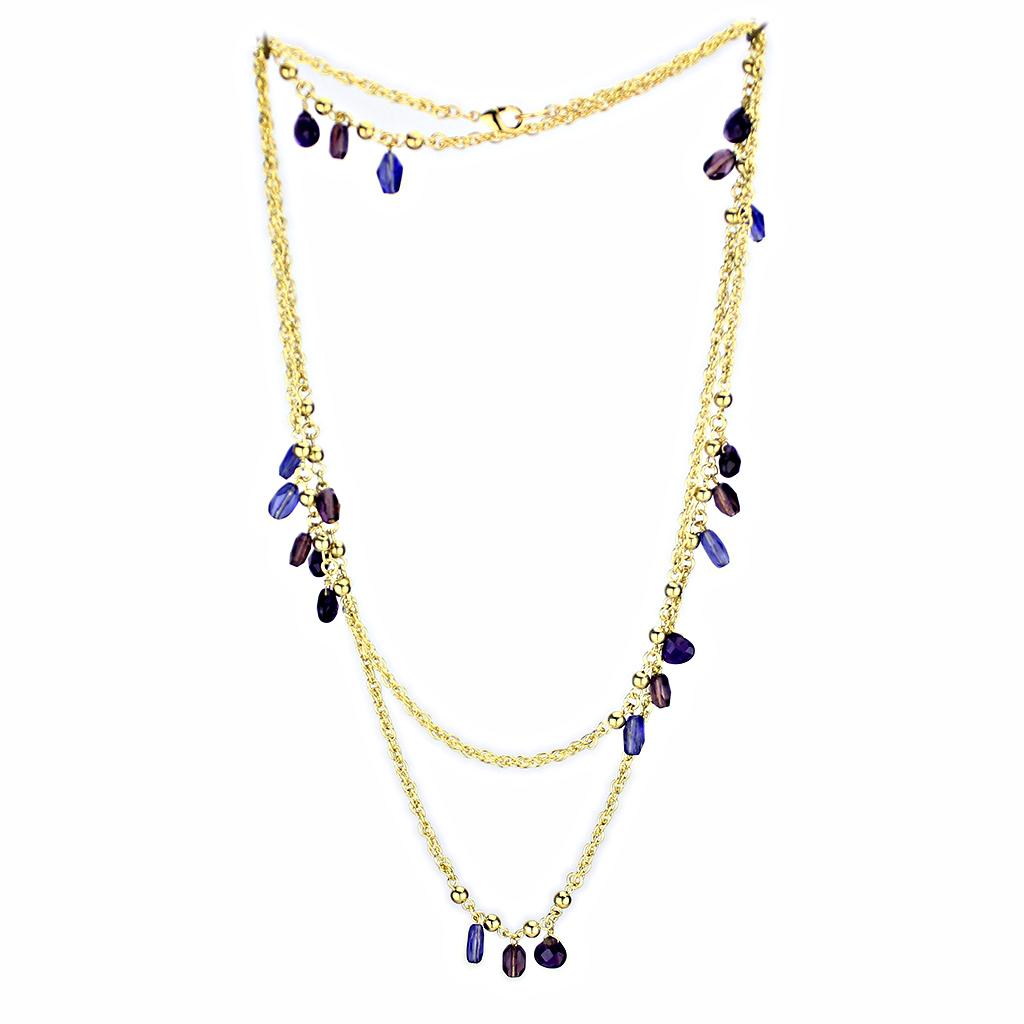 Gold Brass Necklace with Semi-Precious Amethyst Crystal in Amethyst