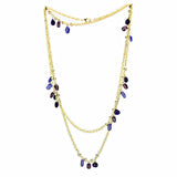 Gold Brass Necklace with Semi-Precious Amethyst Crystal in Amethyst