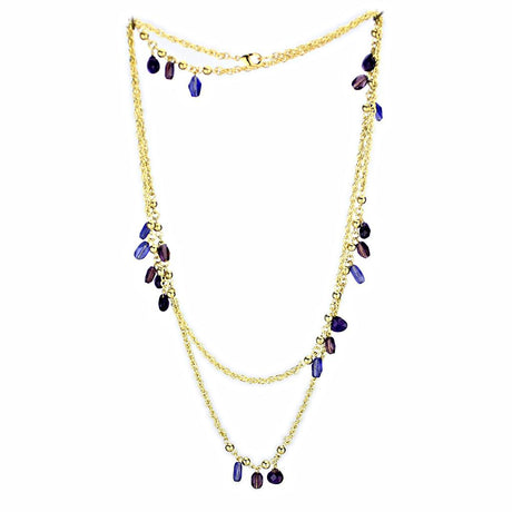 Gold Brass Necklace with Semi-Precious Amethyst Crystal in Amethyst