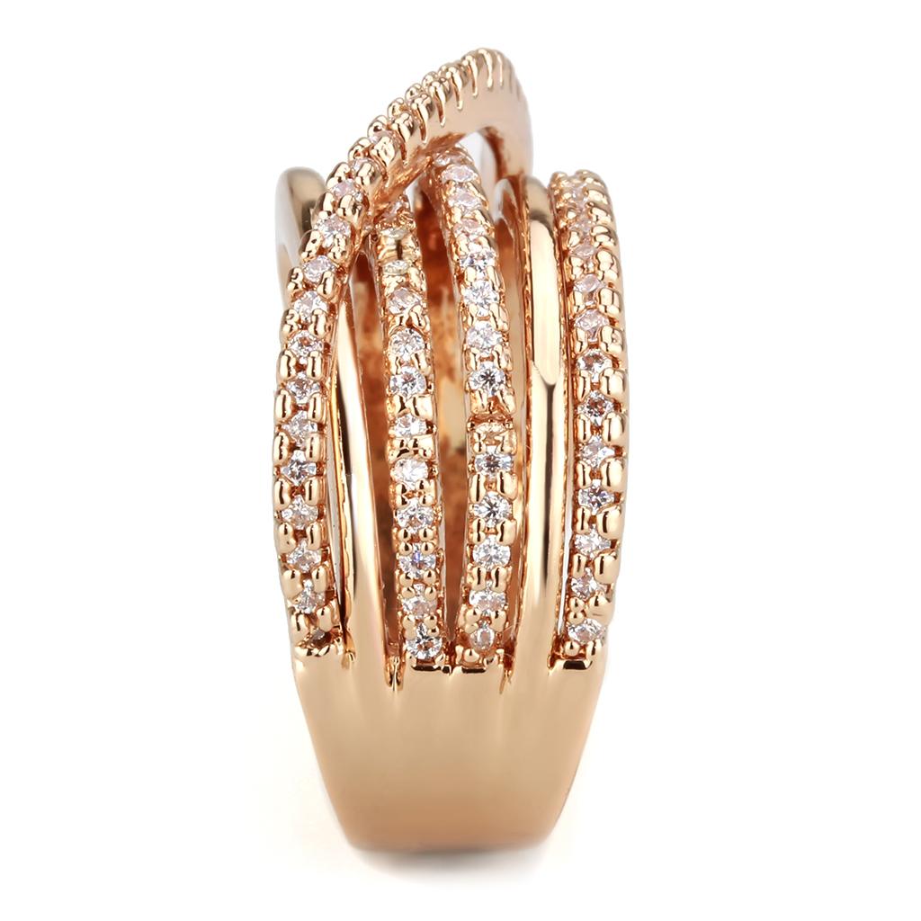 Rose Gold Brass Ring with AAA Grade CZ  in Clear