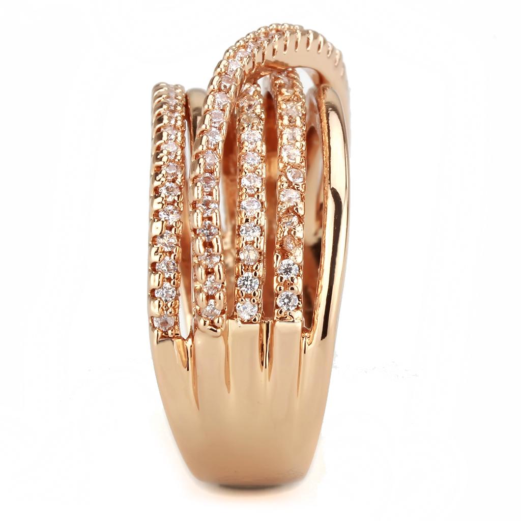 Rose Gold Brass Ring with AAA Grade CZ  in Clear