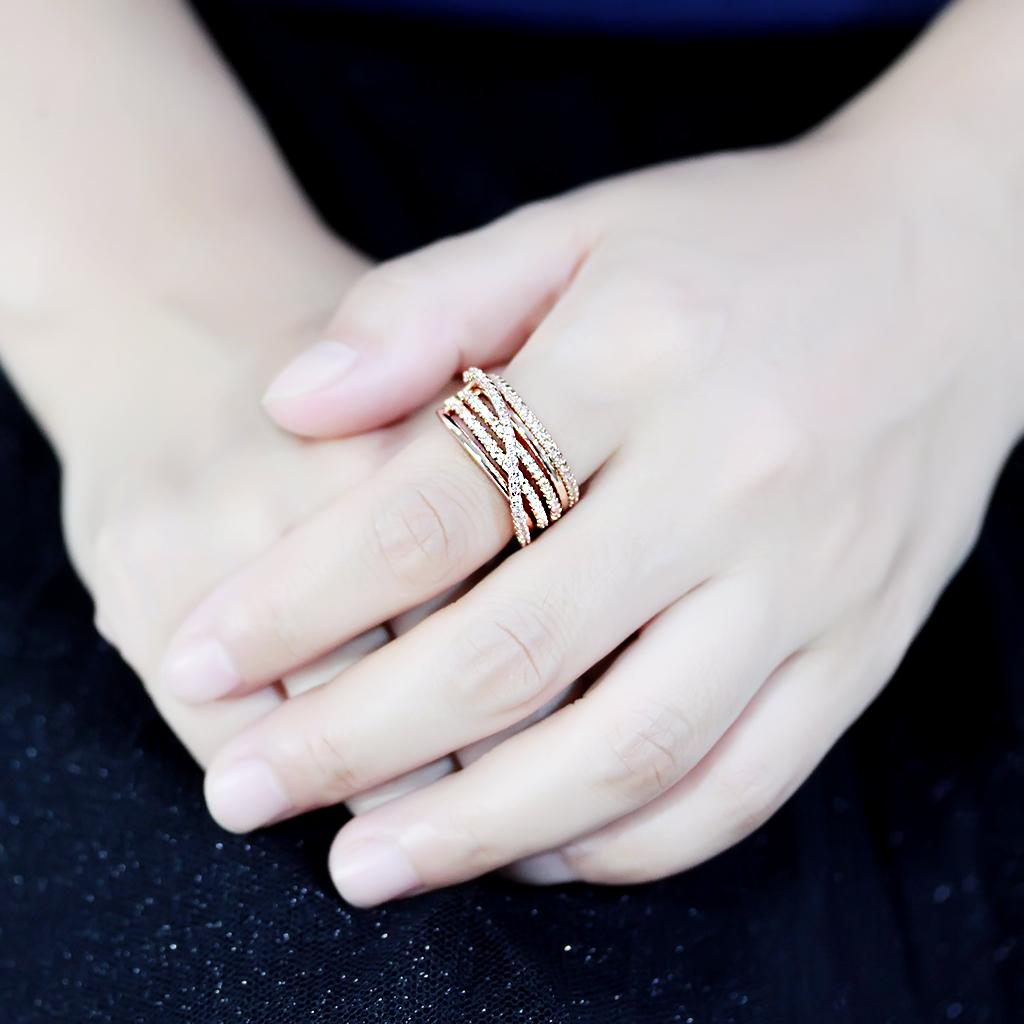 Rose Gold Brass Ring with AAA Grade CZ  in Clear