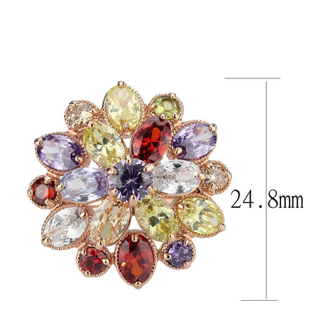 Rose Gold Brass Ring with AAA Grade CZ in MultiColor