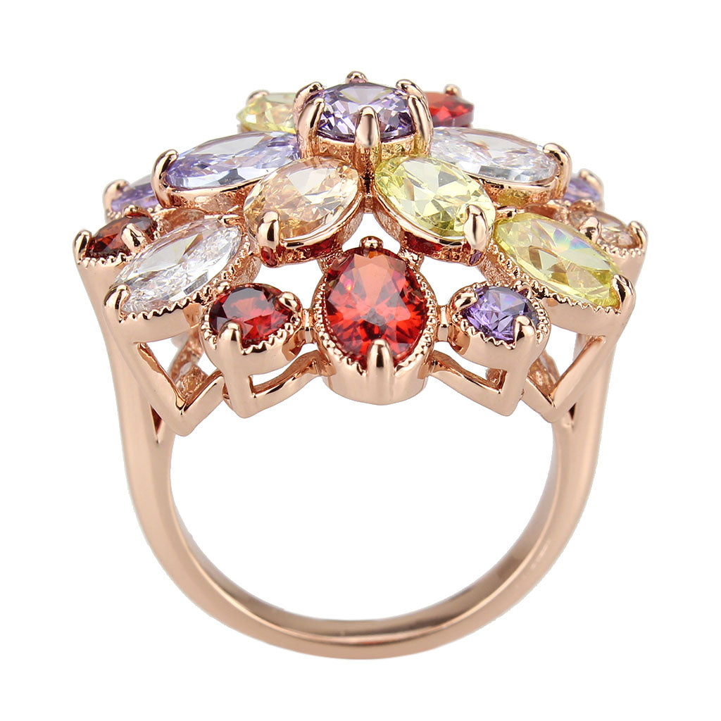 Rose Gold Brass Ring with AAA Grade CZ in MultiColor