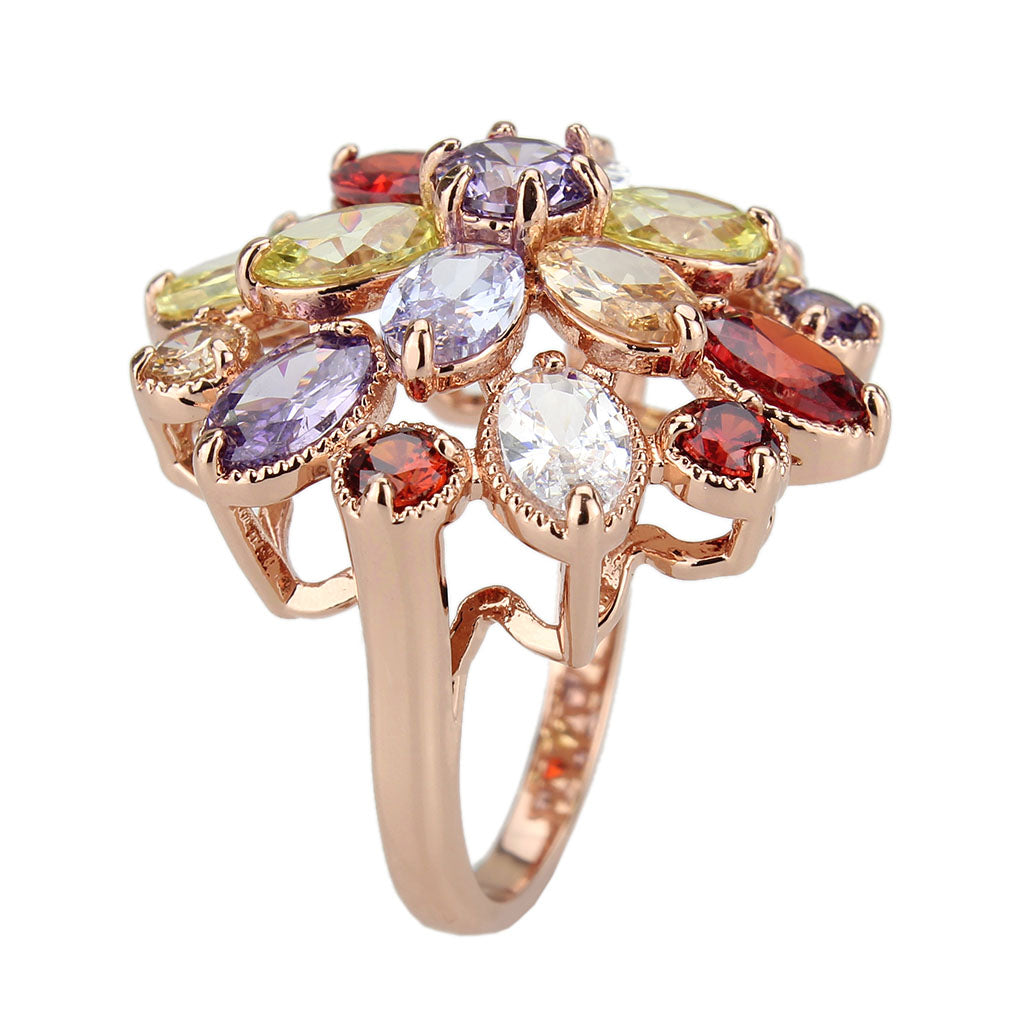 Rose Gold Brass Ring with AAA Grade CZ in MultiColor