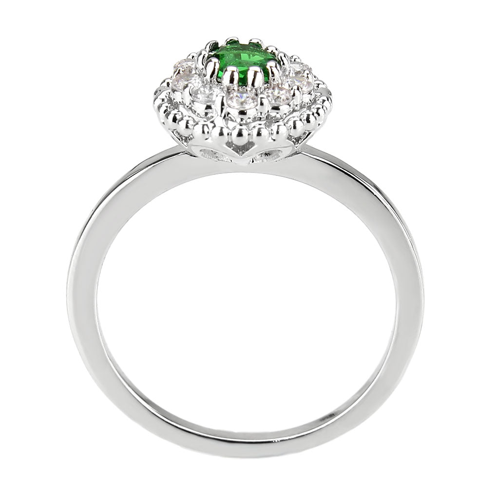Rhodium Brass Ring with Synthetic in Emerald
