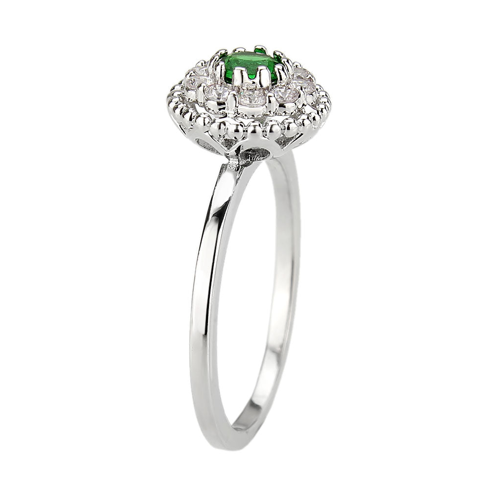 Rhodium Brass Ring with Synthetic in Emerald