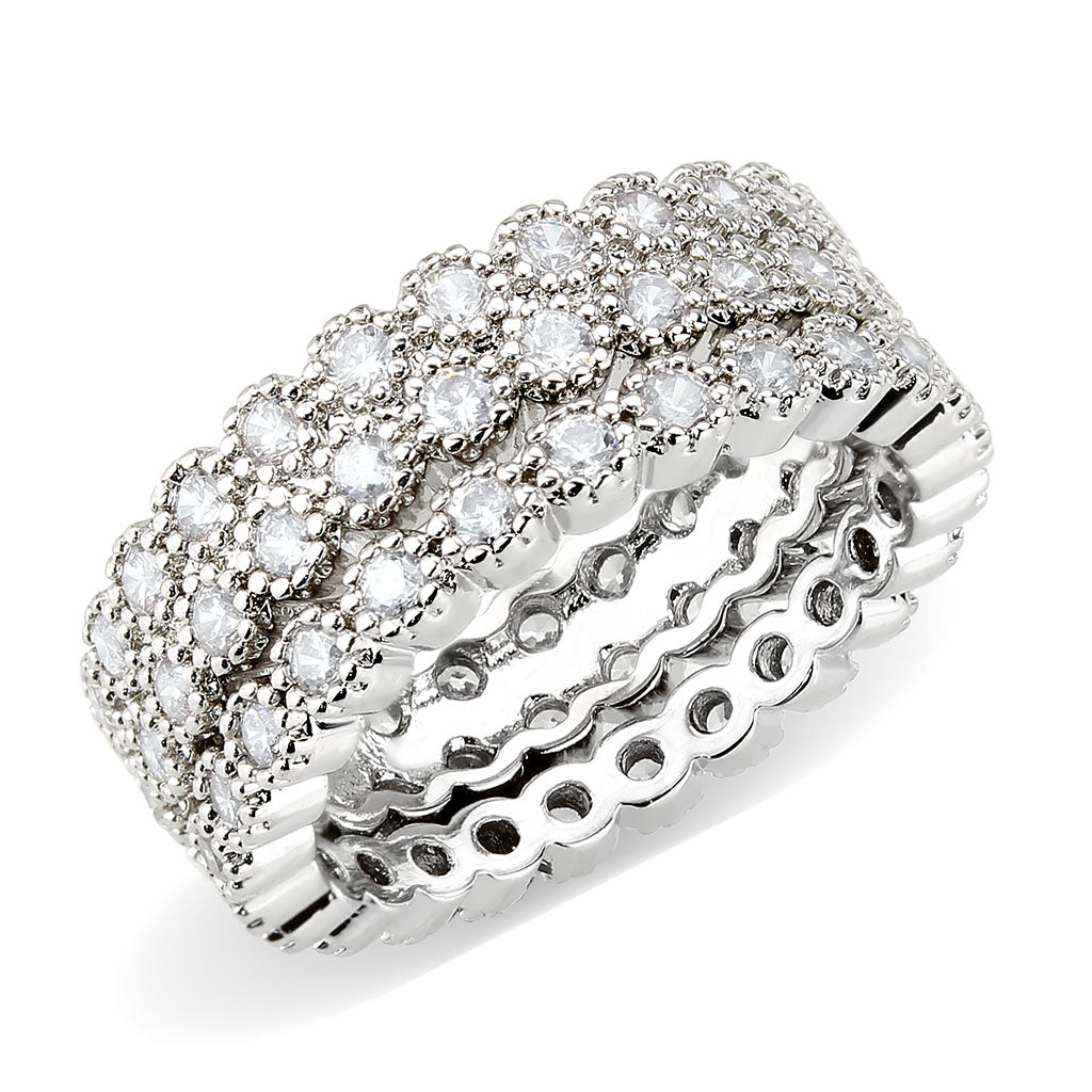 Rhodium Brass Ring with AAA Grade CZ in Clear