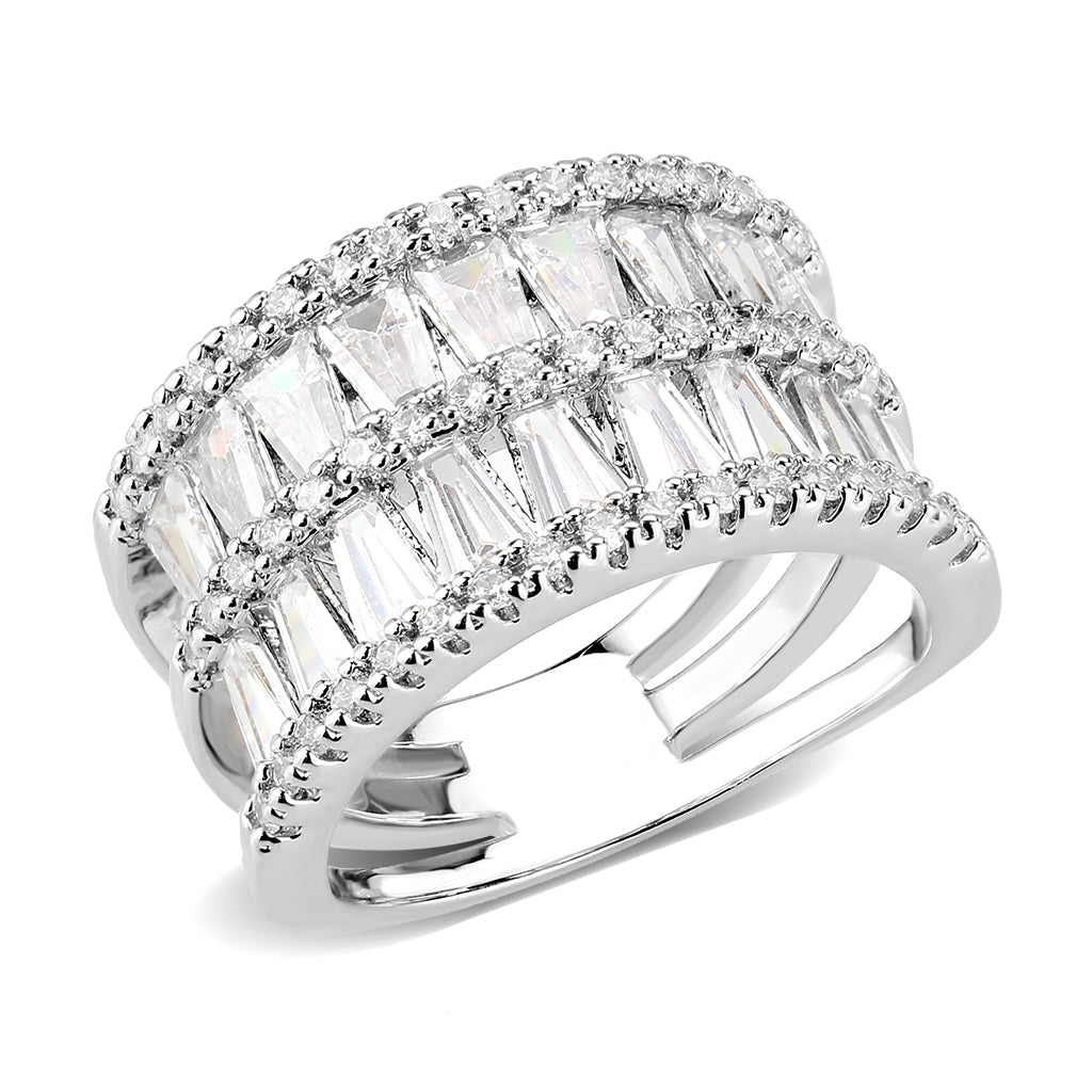 Rhodium Brass Ring with AAA Grade CZ in Clear